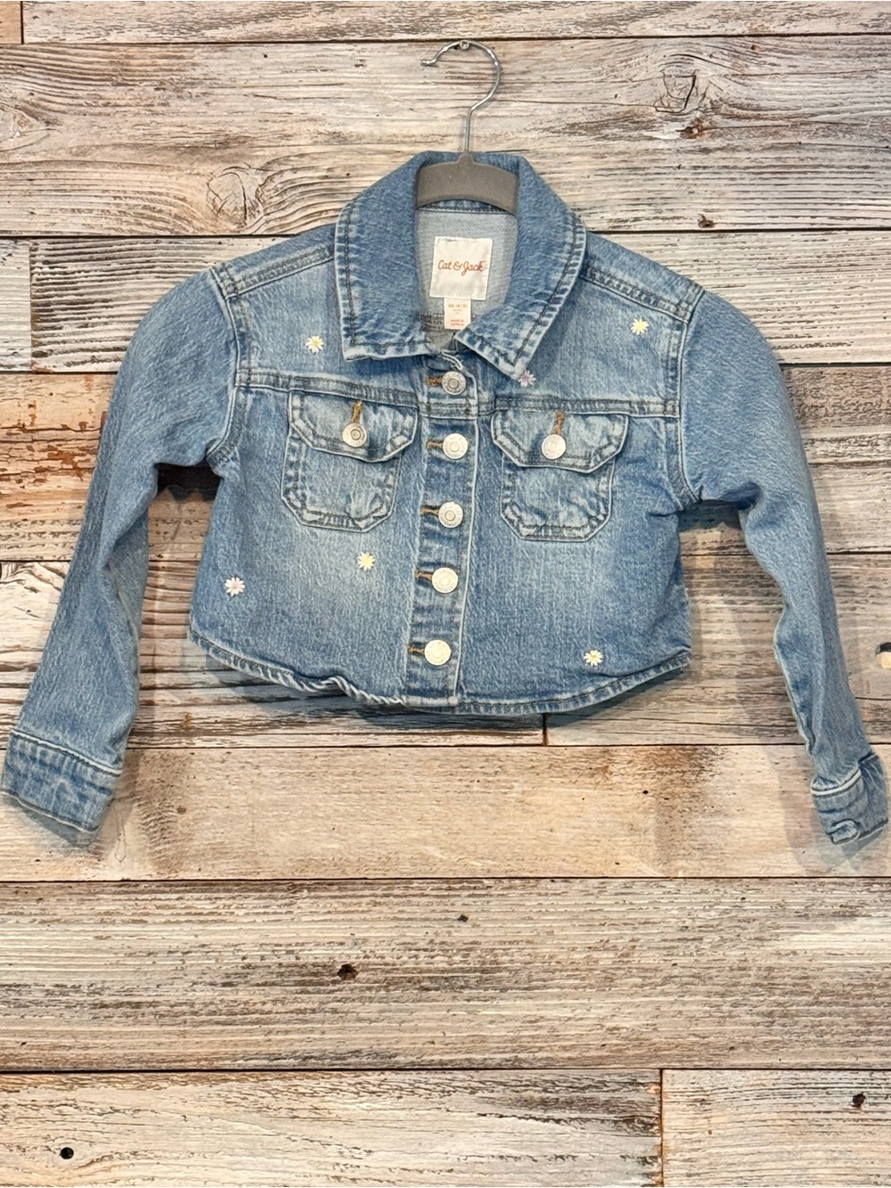 NWT Cat & Jack Light Blue Denim Jacket with Daisy Embroidery